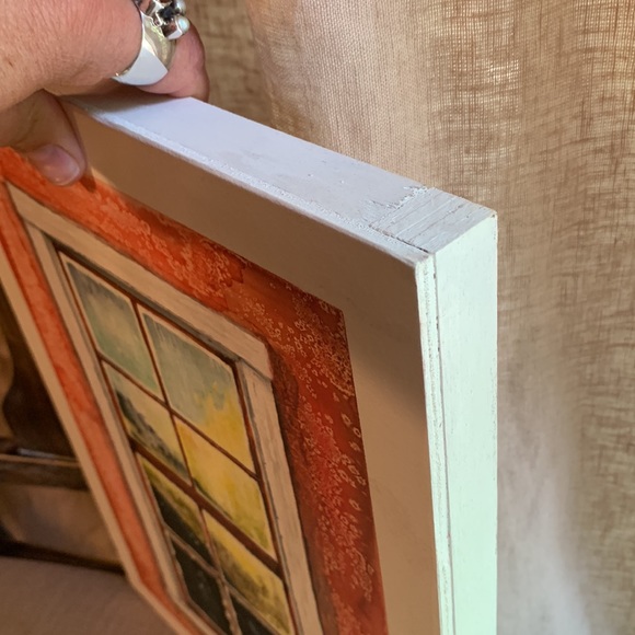 Red wall window watercolor painting 11” by 15” on birch board by local artist. - Picture 5 of 9